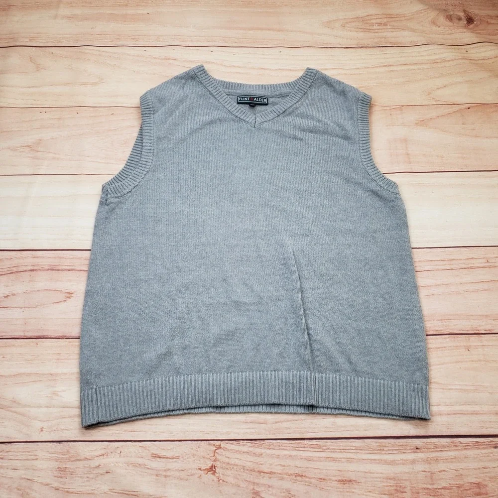 Flint &‎ Alder Sweater Vest Men Size L Gray V-Neck BCI Cotton Blend Knit Classic